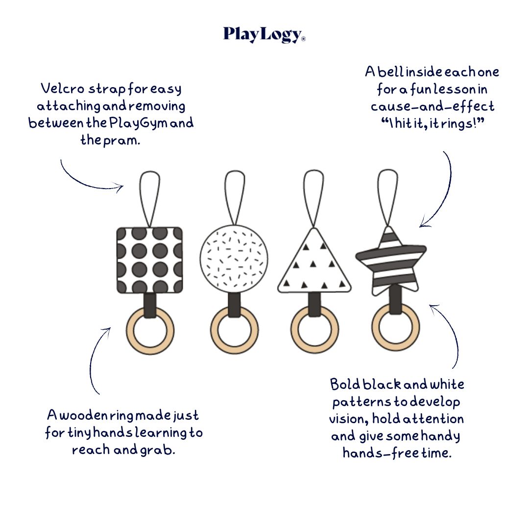 PlayLogy Black and white baby activity gym pendants