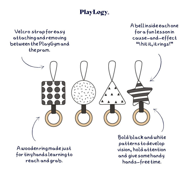 PlayLogy Black and white baby activity gym pendants