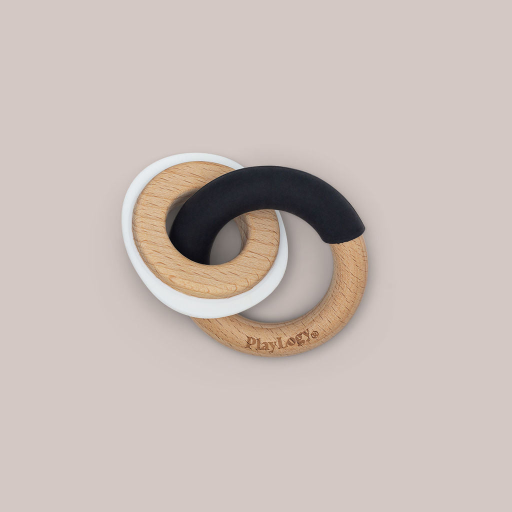 Black and wooden round rattle for newborn babies