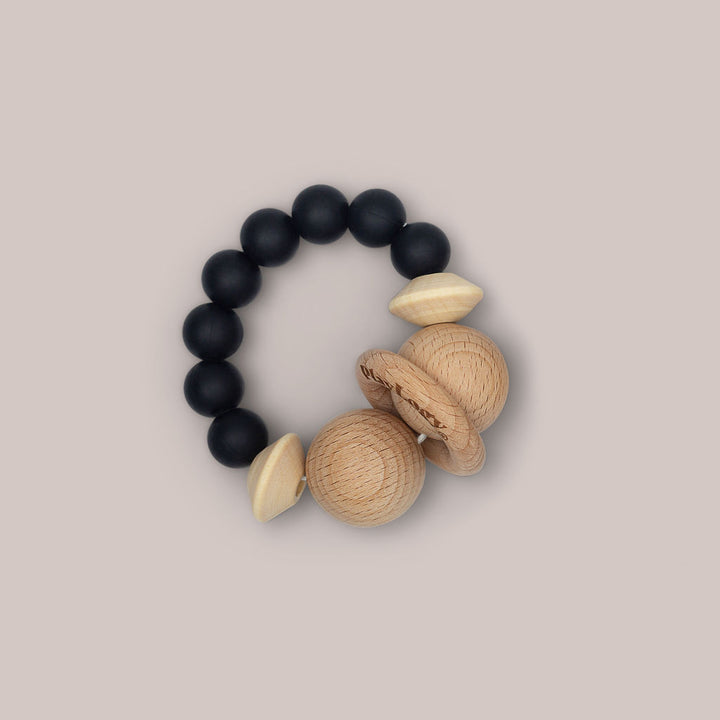 Black and wooden round rattle for newborn babies